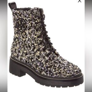 Tory Burch Black, Cream & Lavender Tweed Lace-Up Ankle Boots